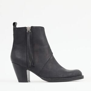 Acne Studios Pistol Leather Ankle Boot Black Leather Block Heel Size 38 US 8